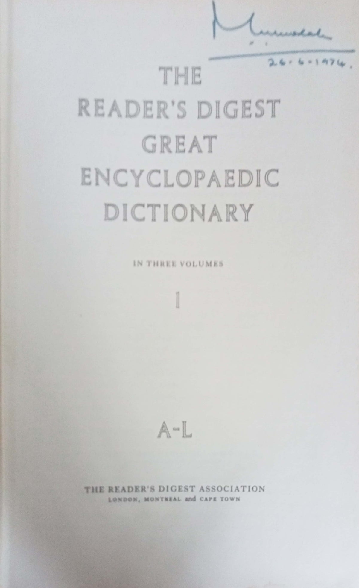 The Reader's Digest Great Encyclopaedic Dictionary Volume 1 (Covering entries A–L) (HD)