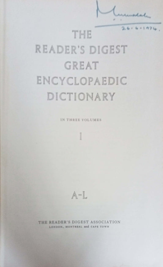 The Reader's Digest Great Encyclopaedic Dictionary Volume 1 (Covering entries A–L) (HD)