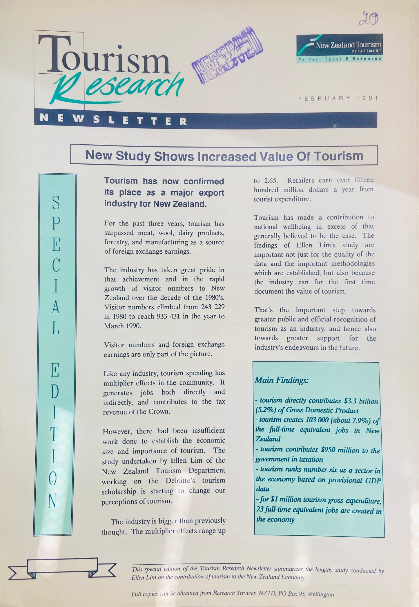 Tourism Research Newsletter Feb 1991