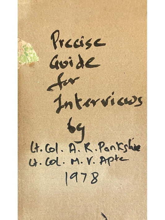 Precise Guide for Interviews by Lt Col A K Ponkshe, Lt Col M V Apte (1978)