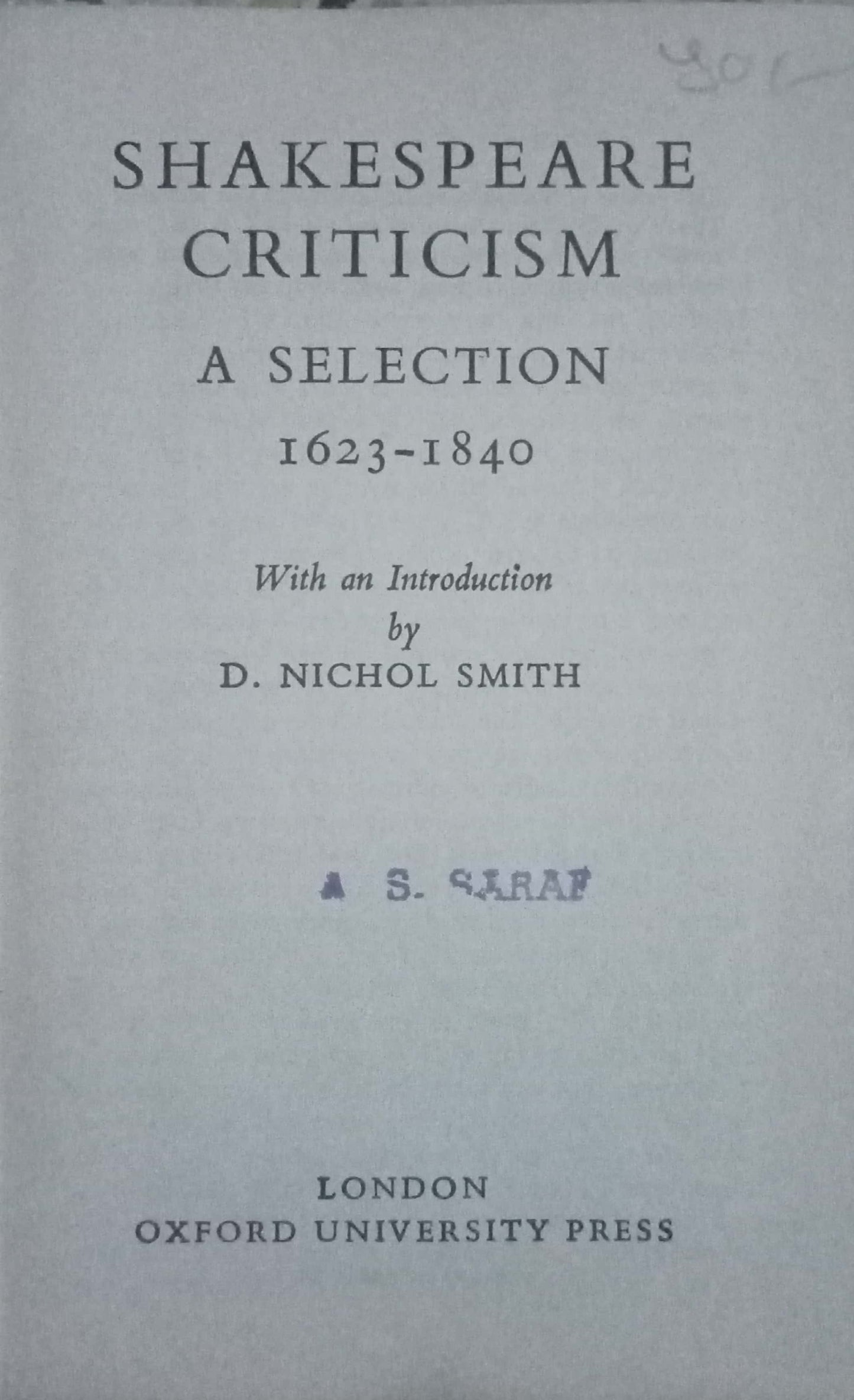 Shakespeare Criticism by D. Nichol Smith