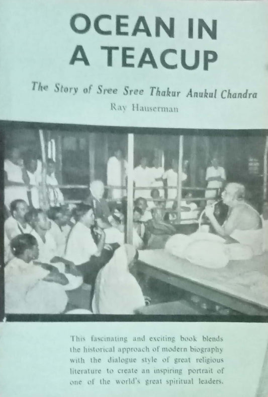 Book cover of 'Ocean in a Teacup' with a black and white photograph of a group of people.