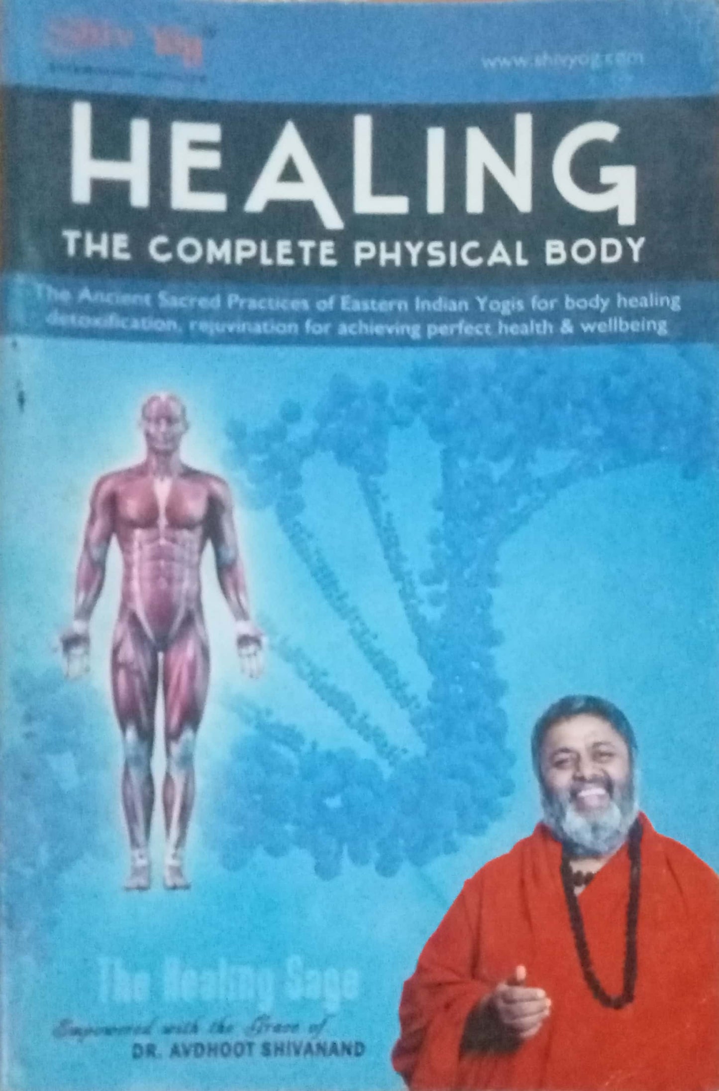 Book cover of 'Healing the Complete Physical Body' with a diagram of the human body and a person in red clothing.
