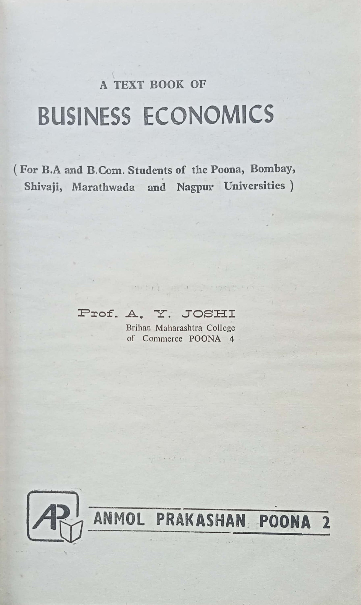 Business Economic by A.Y.Joshi