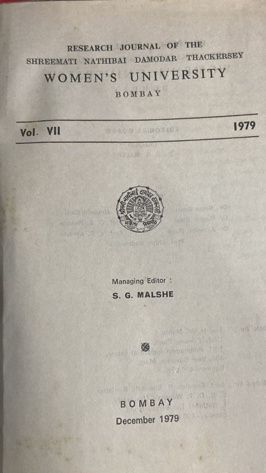 RESEARCH JOURNAL OF THE SHREENATH NATHBHAI DAMODAR THACKREY UNIVERSITY