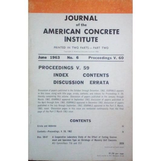 Journal Of The American Concrete Institute June 1963 (V 60 No 6)  Half Price Books India Books inspire-bookspace.myshopify.com Half Price Books India