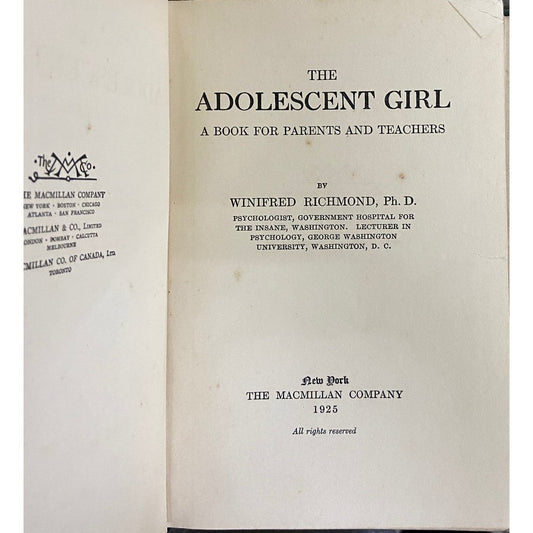 The Adolescent Girl by Winfred Richmond (1925)  Half Price Books India Books inspire-bookspace.myshopify.com Half Price Books India