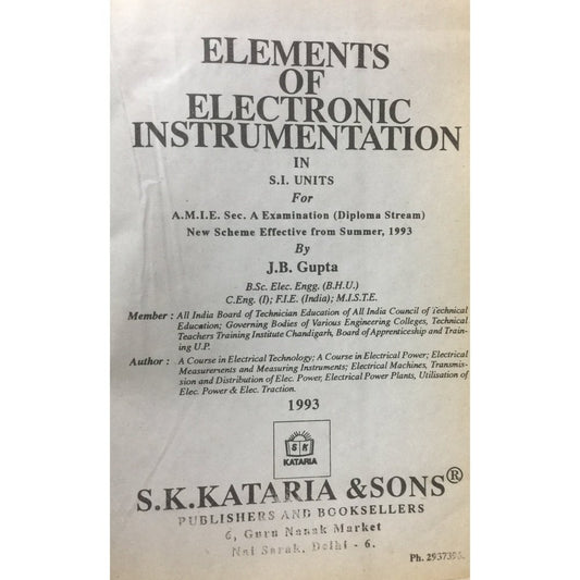 Elements of Electronic Instrumentation by J B Gupta  Half Price Books India Books inspire-bookspace.myshopify.com Half Price Books India
