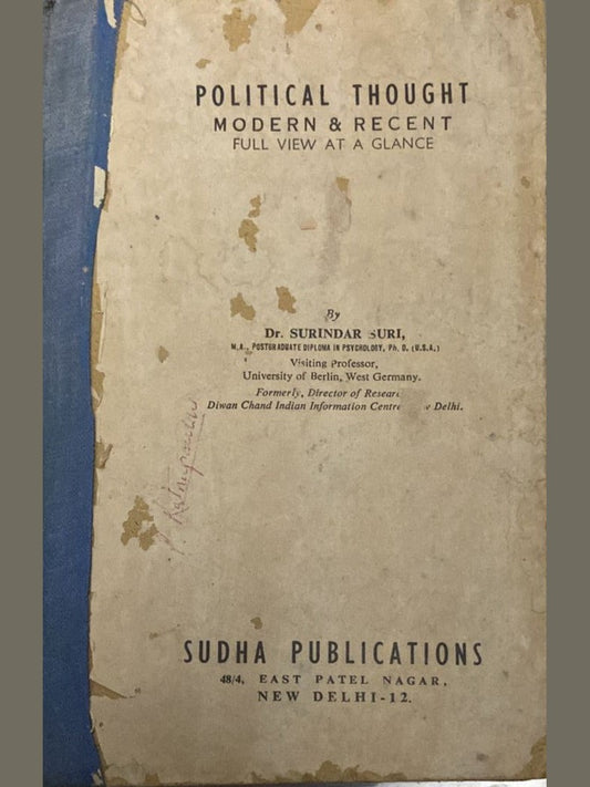 Political Thought Modern and Recent by Dr Surendar Suri