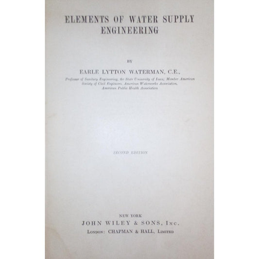 Elements Of Water Supply Engineering By Earle Lytton Waterman C E (Second Edition) 1934  Half Price Books India Books inspire-bookspace.myshopify.com Half Price Books India